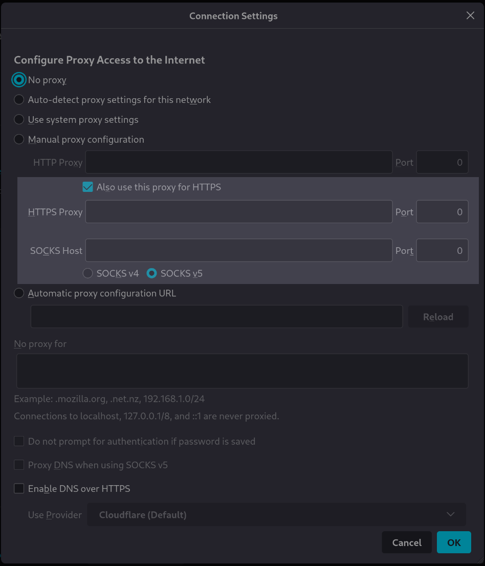 Firefox Proxy setting