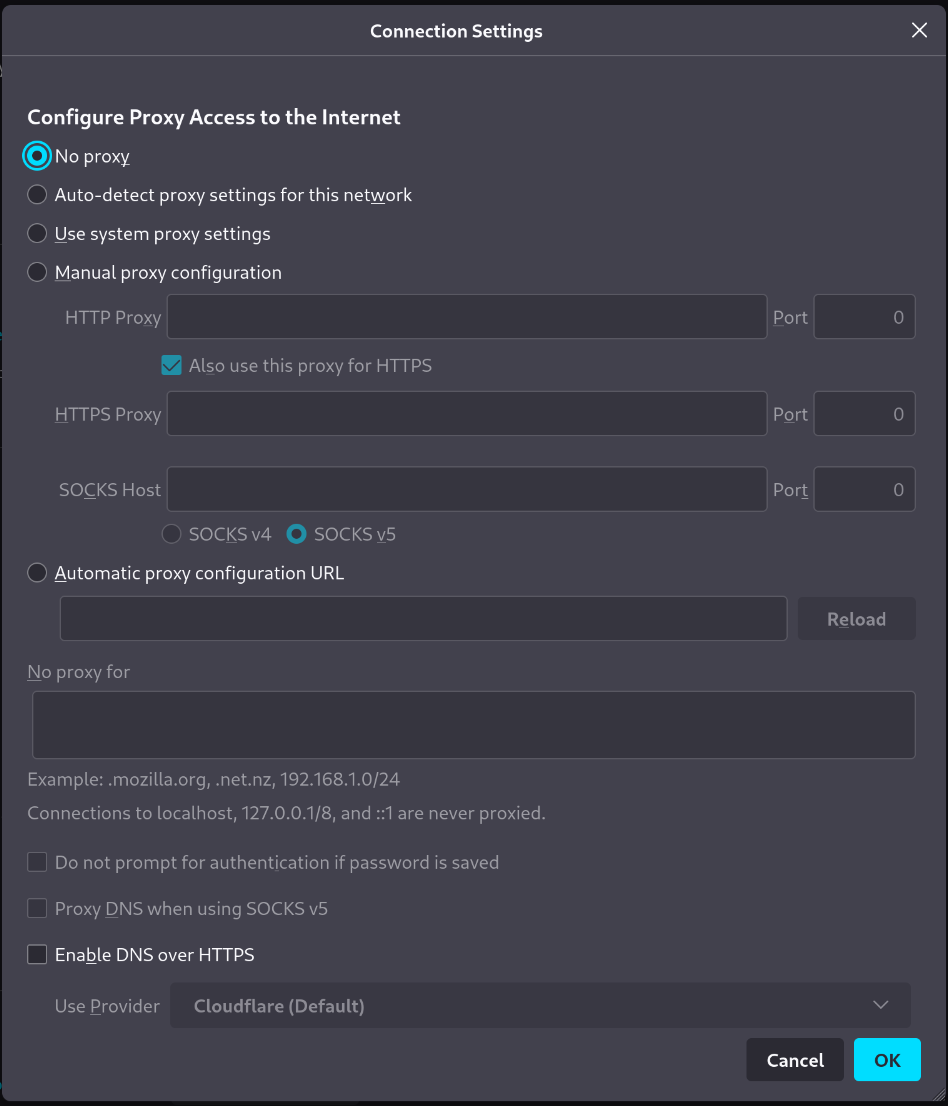 Firefox Proxy setting