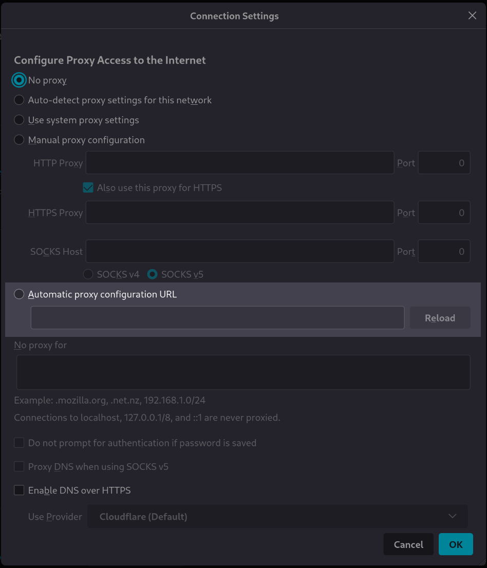 Firefox Proxy setting