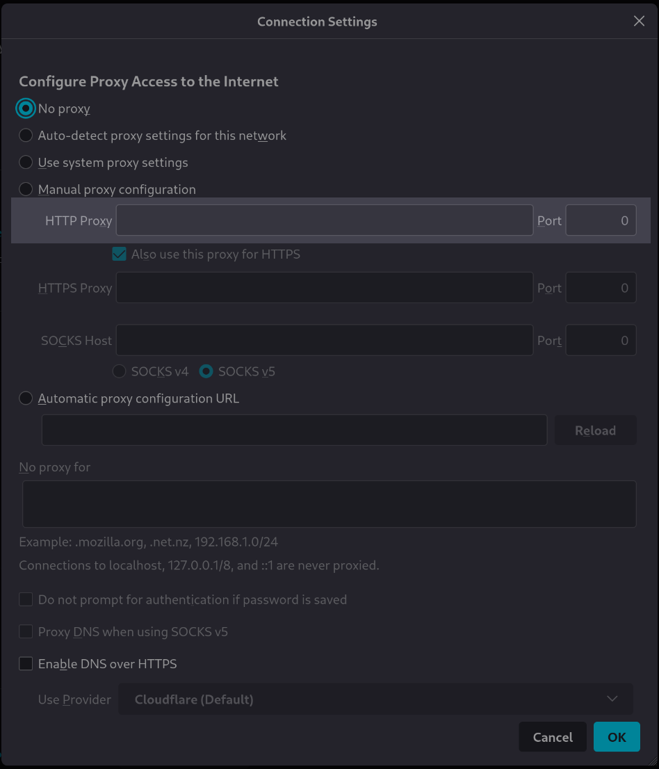 Firefox Proxy setting