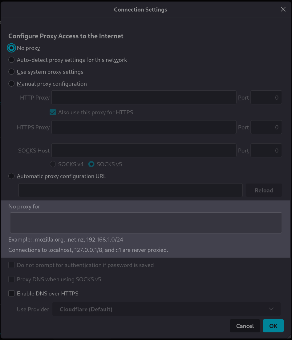 Firefox Proxy setting