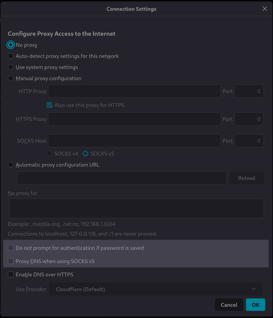 Firefox Proxy setting