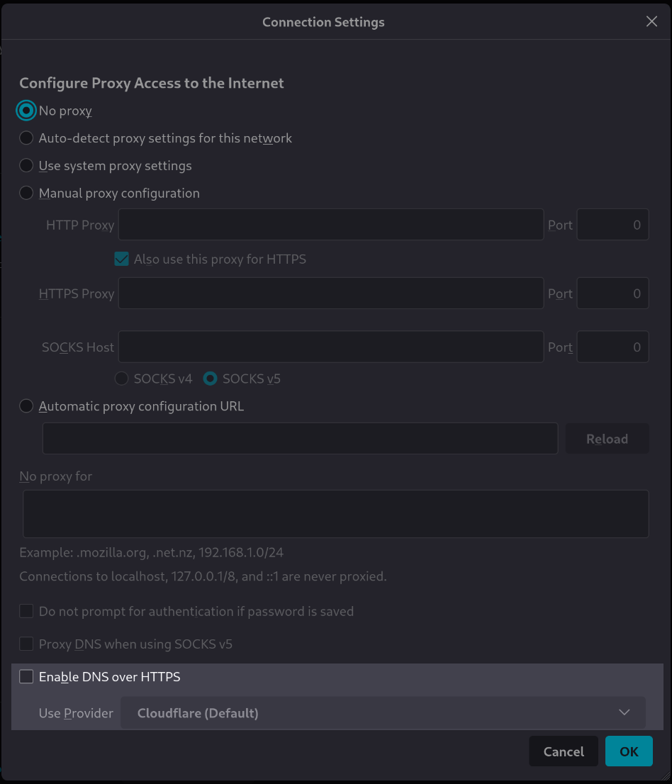 Firefox Proxy setting