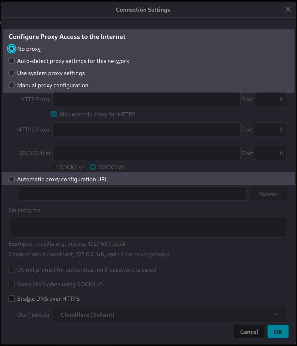 Firefox Proxy setting